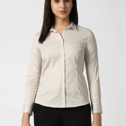 Van Heusen Beige Cotton Striped Shirt-image-98