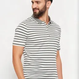 Vimal Jonney Grey Cotton Regular Fit Striped Polo T-Shirt-image-98