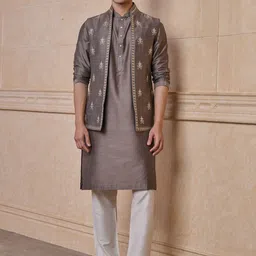 Tasva Men Embroidered Pure Cotton Kurta & Trouser With Nehru jacket-picture-40