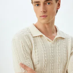 Koton Men Cable Knit Shirt Collar Long Sleeves Pullover Sweaters-image-60