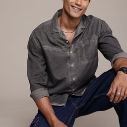 WROGN Pure Cotton Washed Drop-Shoulder Sleeves Relaxed Fit Casual Shirt-picture-8