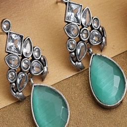 Privaanshi Green Stone Studded Drop Earrings-image-19