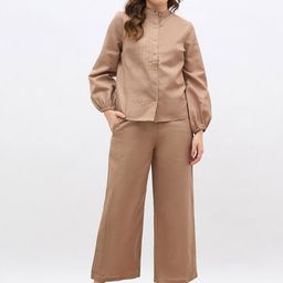 Styli Cuff Balloon Sleeves Shirt & Wide Leg Trouser Co-Ord Set-picture-16