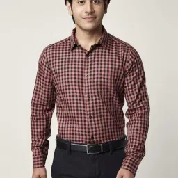 YU by Pantaloons Brown Cotton Slim Fit Checks Shirt-image-90