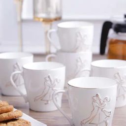Clay Craft White & Gold Fine Ceramic Coffee & Tea Mugs (220 ml) - Set of 6-image-92