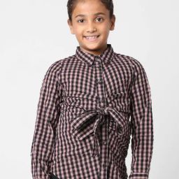 KIDS ONLY Anthracite Black & Pink Cotton Chequered Full Sleeves Shirt-image-39