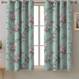 SPACES DRAPE STORY Elegent Floral Sea Blue Polyester 5 ft Window Curtains - Set of 2-image-10