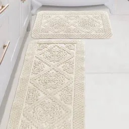 Saral Home KAKU Medallion Ivory Cotton Antiskid Bath Mat (Set of 2)-picture-1