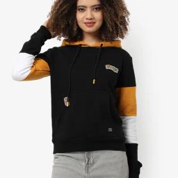 Campus Sutra Black Cotton Color-Block Hoodie-image-43