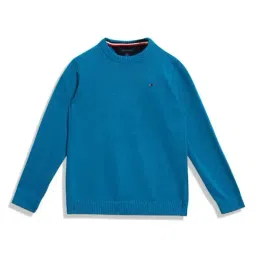 Tommy Hilfiger Kids New Teal Cotton Regular Fit Full Sleeves Sweater-picture-9