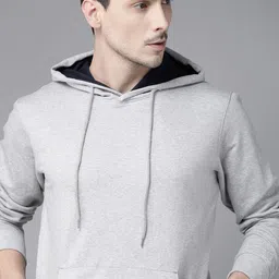 Roadster Men Grey Melange Solid Hooded Sweatshirt-12