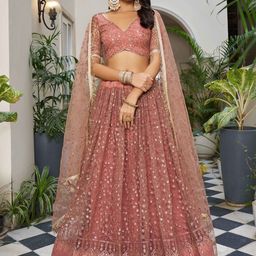 FABPIXEL Embroidered Sequinned Semi-Stitched Lehenga & Unstitched Blouse With Dupatta image 3