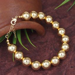 V FASHION JEWELLERY Gold-Plated Stainless Steel Artificial Beads Beaded Link Bracelet-image-53