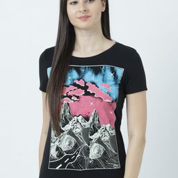 Huetrap Women Black Printed Round Neck Glow In The Dark T-shirt-image-80