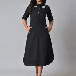 W Black Cotton A-Line Dress-picture-18