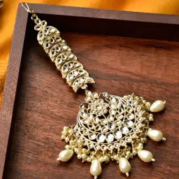Fida Kundan Pearls Beads Gold-Plated Crescent Maangtikka for Women-picture-25