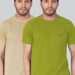 Lux Nitro Beige & Olive Green Regular Fit T-Shirt Pack of - 2-image-56