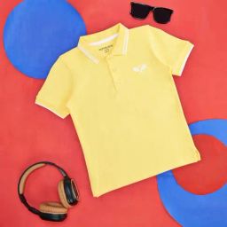 Pantaloons Junior Boys Yellow & White Cotton Printed Polo T-Shirt-image-38