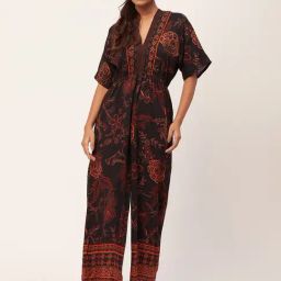 Moomaya Brown & Black Floral Print Jumpsuit-image-50