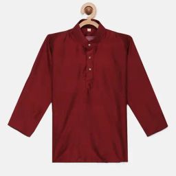 THANGAMAGAN Kids Maroon Solid Full Sleeves Kurta-image-19