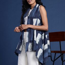 Taavi Dabu Printed Printed Asymmetric Hem Longline  Pure Cotton Shrug-36