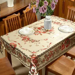 Dakshya Industries Gold-Toned & Green Floral Waterproof 6-Seater Table Cover-31