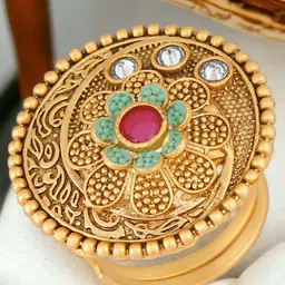 Okos Gold-Plated Kundan-Studded Meenakari Adjustable Finger Ring-18