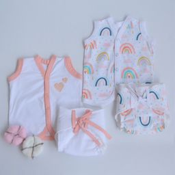 Yellow Doodle 100% Organic Cotton Sleeveless Vest And Cloth Nappy Peach Hearts Everyday Essentials Babywear Medium Pack Of 2 - Peach-image-37