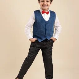 Babyhug Full Sleeves Party Suit With Bow - Blue & Black-picture-0