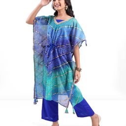 Pine Kids Woven Top Palzzo & Kaftan Set All Over Print - Blue-image-4