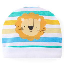 Babyhug 100% Cotton Knit Cap Striped & Lion  Print- Multicolour-94