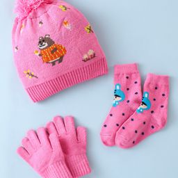 Model Set of Woollen Cap Gloves Socks Animal Print - Diameter 10 cm (Colour May Vary)-image-33