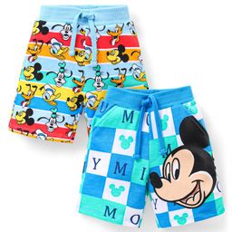 Babyhug Disney Cotton Knit Shorts With Mickey Mouse & Pluto Print Pack Of 2 - Blue White & Red-image-22