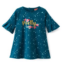 Babyhug 100% Cotton Single Jersey Knit Three Fourth Sleeves Frock Floral Print - Blue-image-43