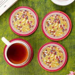 Kolorobia Kalamkari Finesse Round Glass Coaster- Multicolor-image-41
