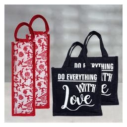 Kuber Industries Lunch Bag & Bottle Bag Combo Set  Lunch & Bottle Organizer Set  Lunch & Bottle Storage Set  Jute Carry Bags  Office Lunch Bag Set  Set of 4  Multi-65