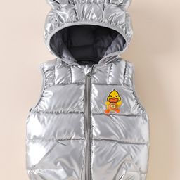 Kookie Kids Sleeveless Padded Hooded Jacket with Ears Applique & Duck Patch Detailing - Silver-image-88