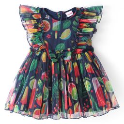 Babyhug Cotton Woven Sleeveless Frock with Fruit Print & Frill Detailing - Multicolor-picture-8