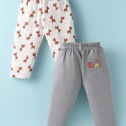 Ben Benny Interlock Knit Full Length GiraffePrinted Lounge Pants Pack of 2 - White & Grey-image-5
