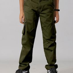 Kiddopanti Solid Button Down Cargo Pant - Military Green-image-52