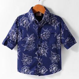 Rikidoos Full Sleeves Floral Printed Shirt - Navy Blue-image-85