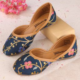 Cute Walk by Babyhug Slip On Mojaris with Floral Embroidery & Sequin Detailing - Navy Blue-image-90