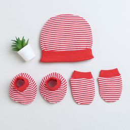 BUMZEE Interlock Knit Cap Mittens & Booties Set with Stripes Red - Diameter 11.5 cm-17