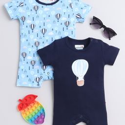 BUMZEE Interlock Knit Half Sleeves Rompers With Hot Air Balloon Printed Pack 2 - Navy Blue & Light Blue-image-29