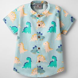 Dapper Dudes Half Sleeves Dinosaurs Printed Shirt - Sky Blue-image-32
