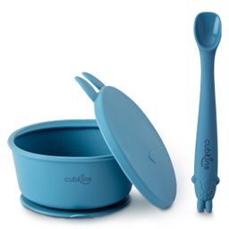 CUBKINS Set of 2 pcs - Bowl, Early Feeding Bendable Spoon | Designed for Babies, Infants & Toddlers | BPA Free, Food Grade, FDA Approved | 100% Silicone | Easy to Clean (Blue Olive)-image-25