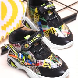 KATS Robot Applique Typography Detailed Velcro Closure Sneakers - Black & Pista-image-88