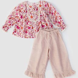 Halemons Pure Cotton Woven Full Sleeves Floral Printed Top With Pant Set - Cherry Red-image-129
