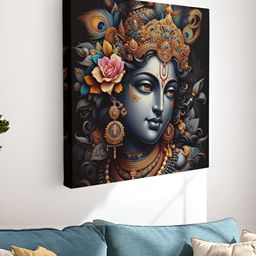 Myntra Elegant Homes Black & Brown Lord Krishna Canvas Wall Art-15