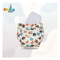 Chinmay Kids  Freesize Reusable Washable Adjustable Snap Buttons Cloth Diaper For Babies With Wet Free Insert Pads Leak Proof & Dry Feel- White Lion image 2